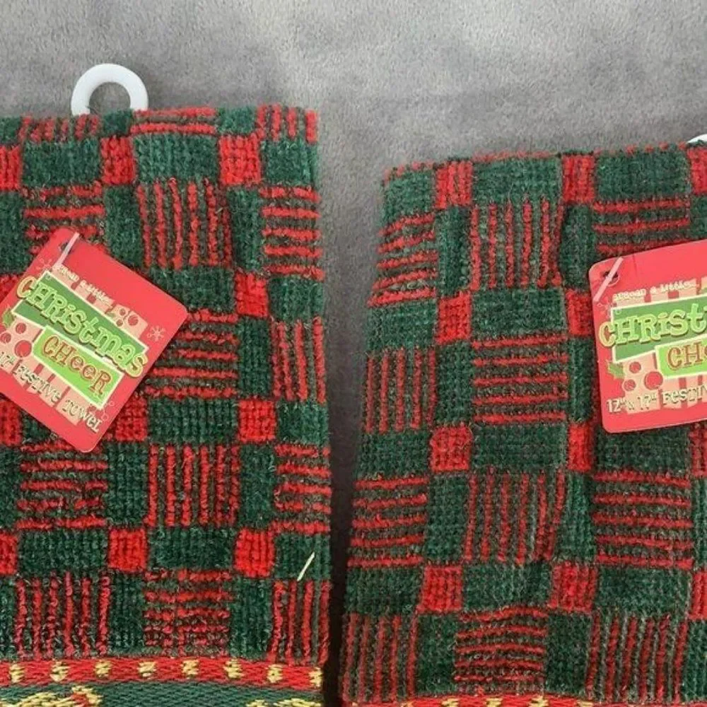 Peachtree Products Red Green Bear Hand Towels Christmas Holiday Festive‎ 2003